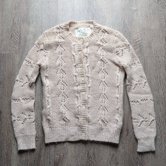 Lace Knit Wool and Mohair Sweater Jack Wills Preppy Cardigan Dusty Soft Pink S - Picture 1 of 7